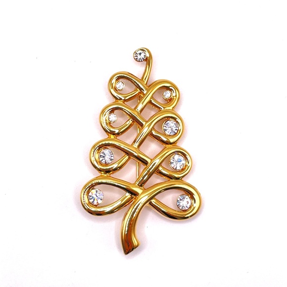 1928 Brand Gold Tone Rhinestone Accent Christmas Tree Pin Brooch - Picture 1 of 8